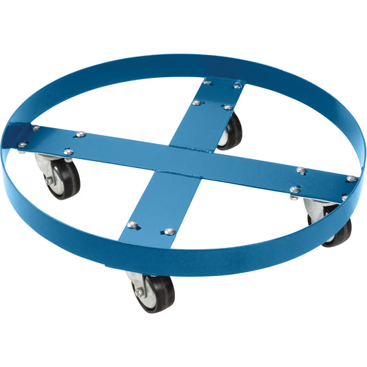 Drum Dolly, Steel, 750 lbs. Capacity, 24" Diameter, Polyolefin Casters