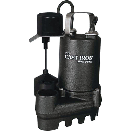 Cast Iron Submersible Sump Pump with Vertical Float Switch, 67 GPM, 33 V, 5 A, 1/3 HP