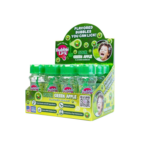 BUBBLE CANDY - 2.5oz BOTTLE BUBBLELICK SOUR GREEN APPLE CDU (Case of 12)