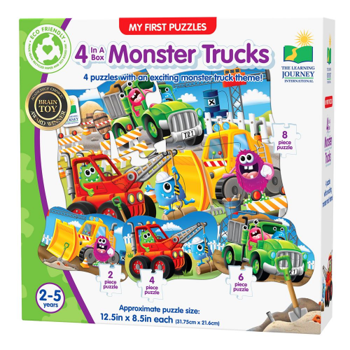 MY FIRST PUZZLE SETS -  4-IN-A-BOX PUZZLES - MONSTER TRUCKS (Case of 6)