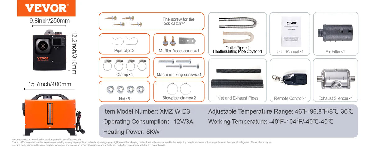 VEVOR 8 KW Diesel Air Heater, Bluetooth App Control All-on-one Diesel Heater with Automatic Altitude Adjustment, Remote Control and LCD, Portable Parking Heater for RV Trailer Camper Van Boat extra image
