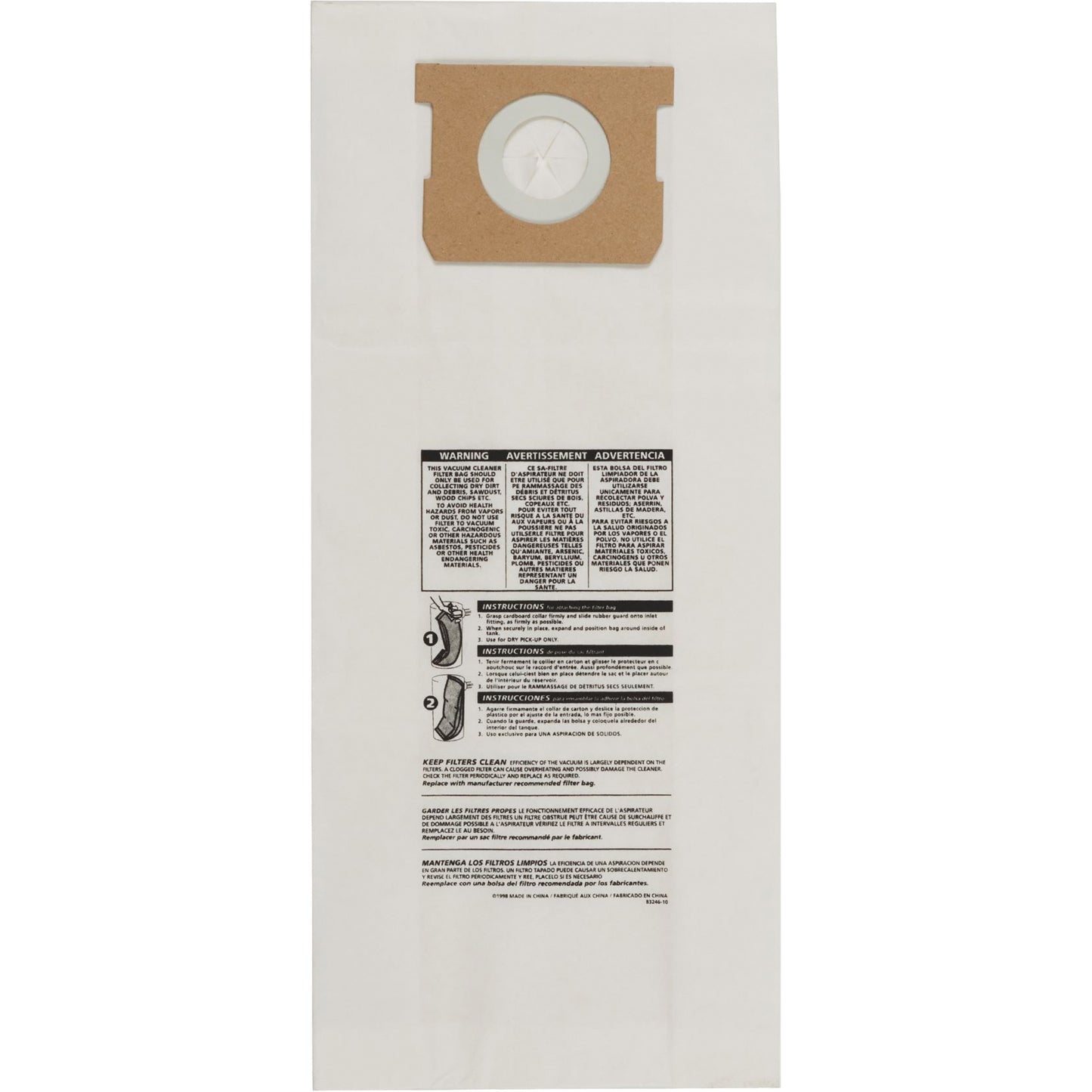 Type O Hang Up/Bulldog Vacuum Paper Bags, 5 US gal.