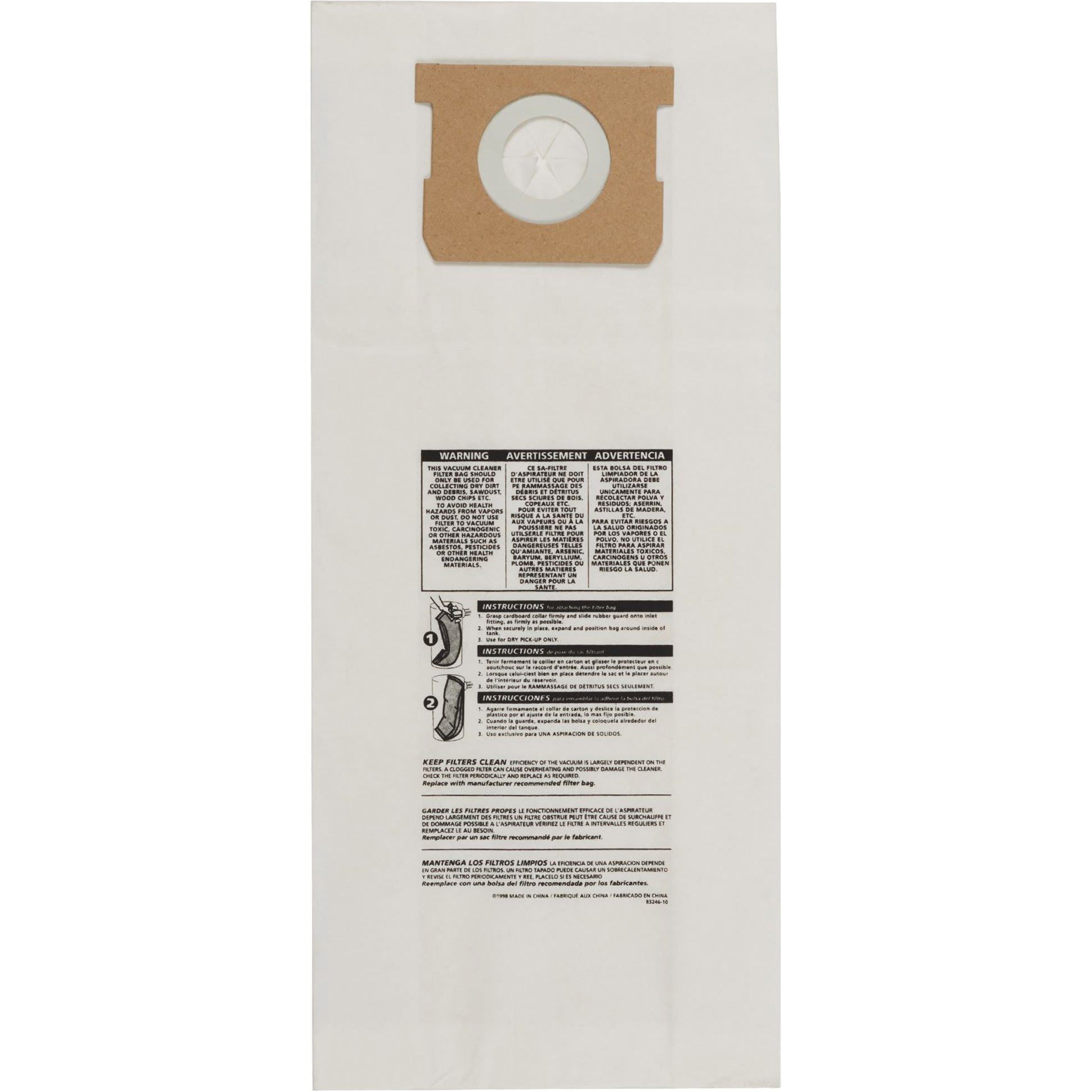 Type O Hang Up/Bulldog Vacuum Paper Bags, 5 US gal.