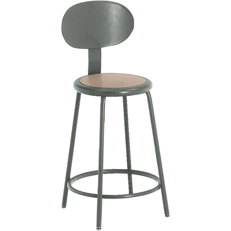 500 Series Stool with Back, Stationary, Fixed, 24", Steel/Masonite Seat, Grey