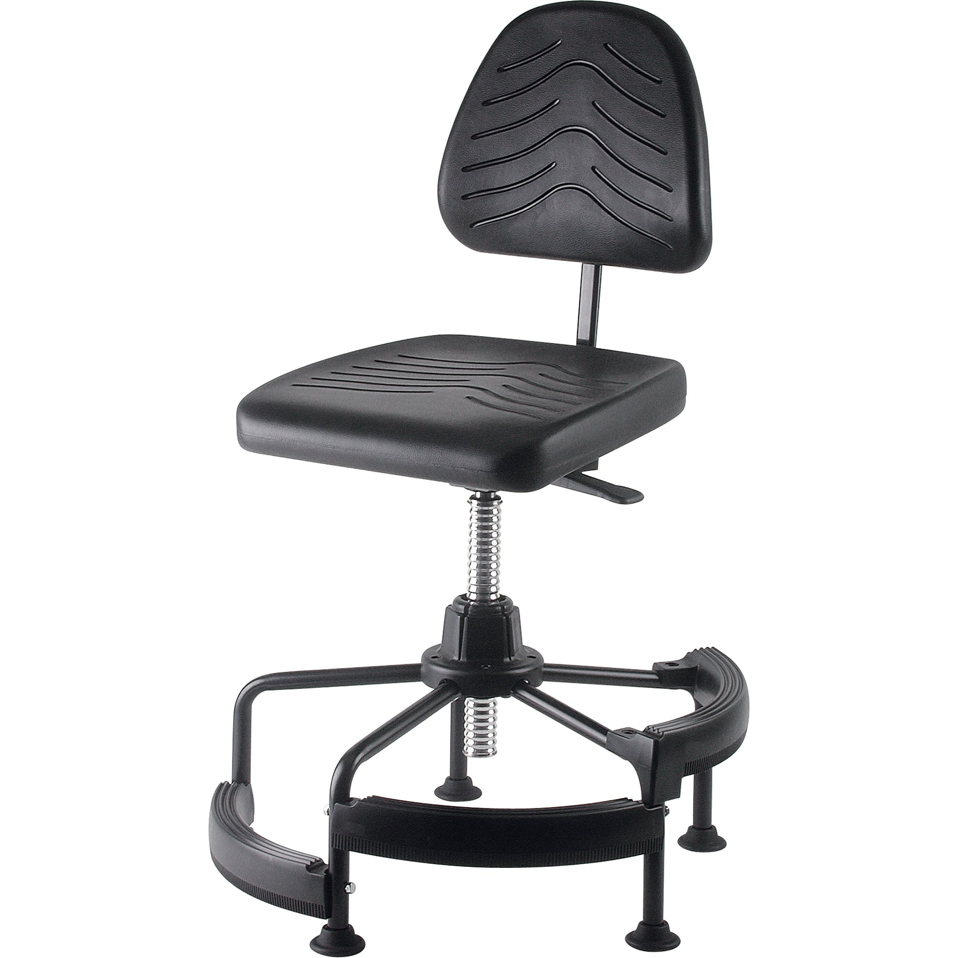 Industrial Stool, Stationary, Adjustable, 38" - 45", Polyurethane Seat, Black