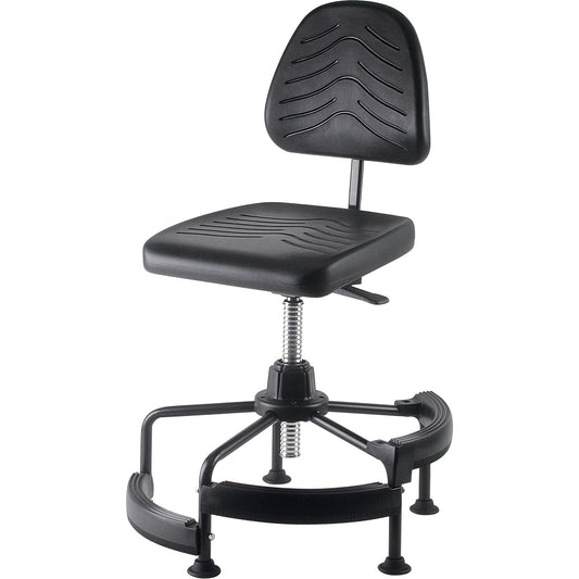 Industrial Stool, Stationary, Adjustable, 38" - 45", Polyurethane Seat, Black