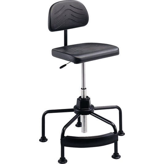Industrial Seating, Stationary, Adjustable, 17" - 35", Polyurethane Seat, Black
