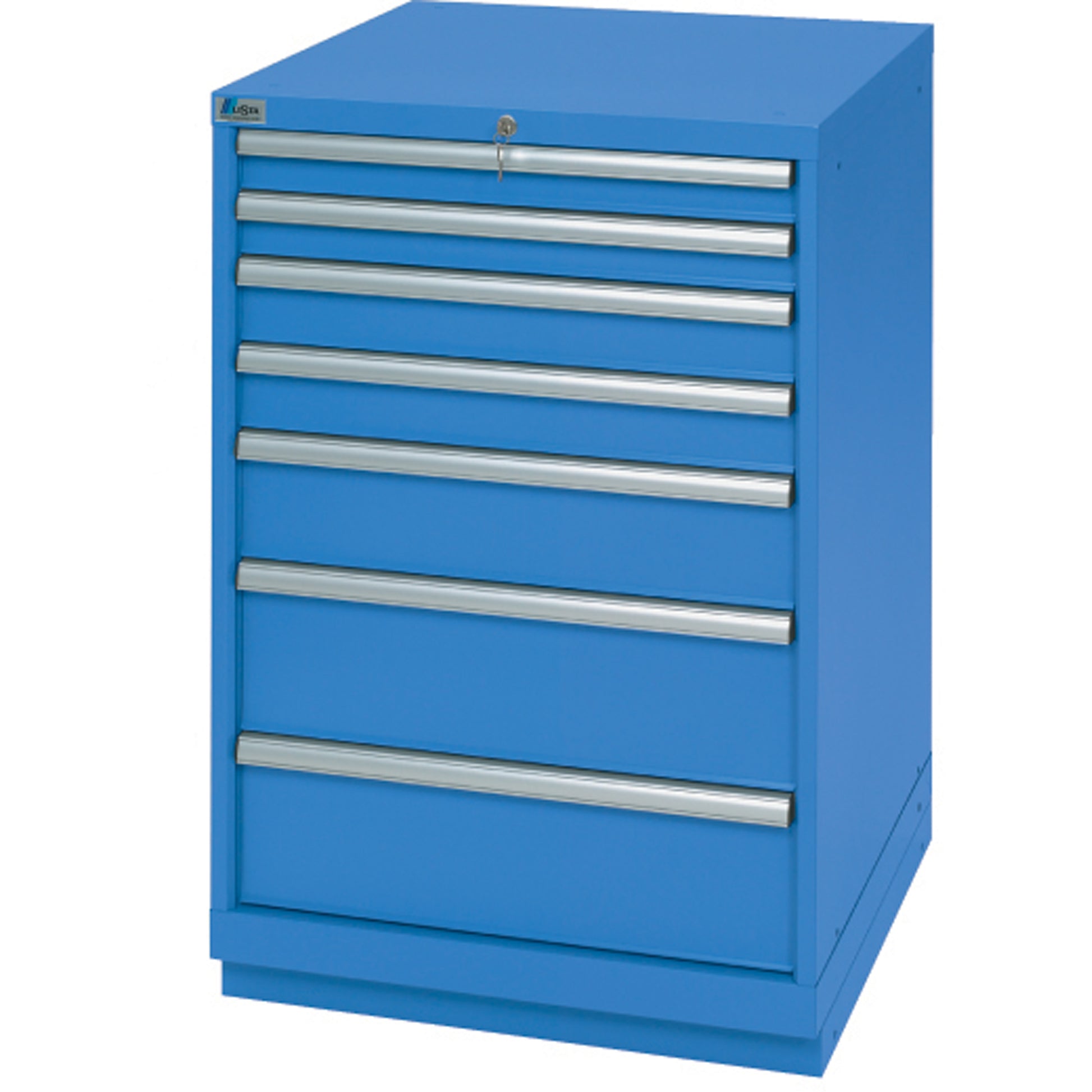 Drawer Cabinets, 7 Drawers, 28-1/4" W x 28-1/2" D x 41-3/4" H, Bright blue