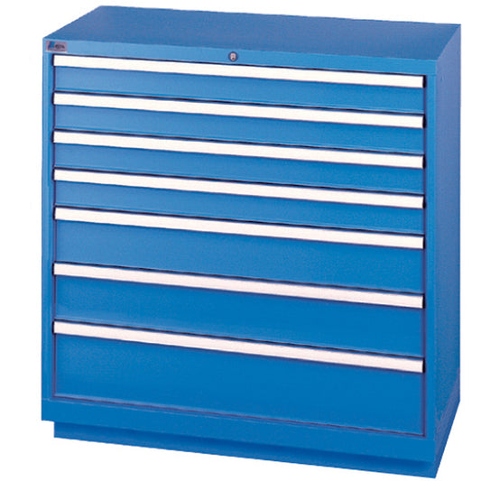 Drawer Cabinets, 7 Drawers, 40-1/4" W x 22-1/2" D x 41-3/4" H, Bright blue