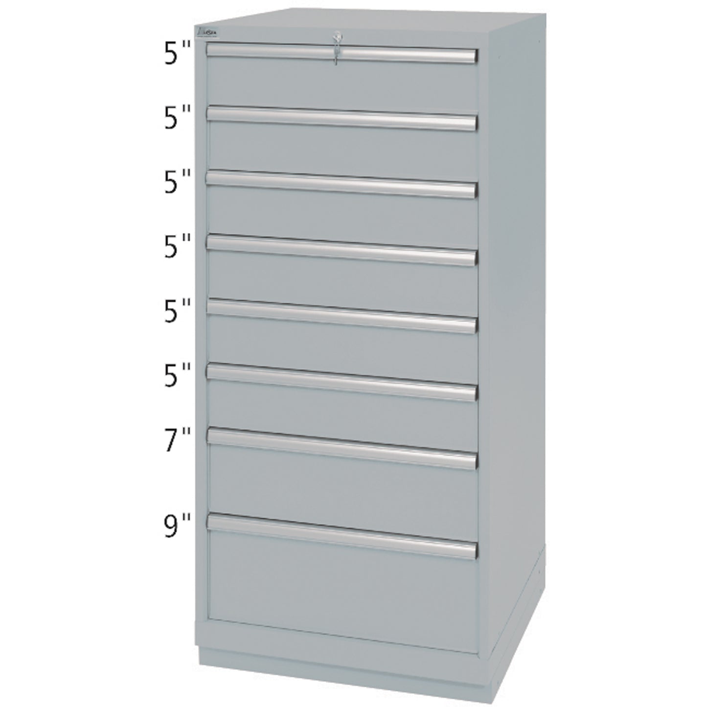 Drawer Cabinets, 8 Drawers, 28-1/4" W x 28-1/2" D x 59-1/2" H, Grey
