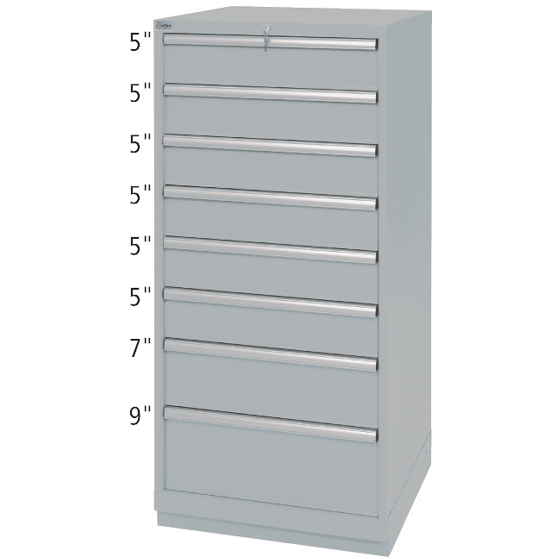 Drawer Cabinets, 8 Drawers, 28-1/4" W x 28-1/2" D x 59-1/2" H, Grey