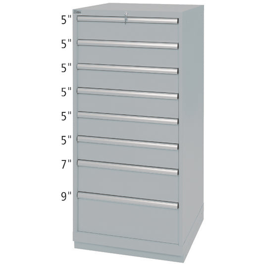 Drawer Cabinets, 8 Drawers, 28-1/4" W x 28-1/2" D x 59-1/2" H, Grey