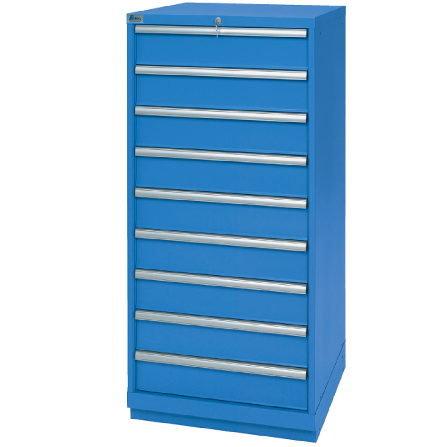Drawer Cabinets, 9 Drawers, 28-1/4" W x 28-1/2" D x 59-1/2" H, Bright blue