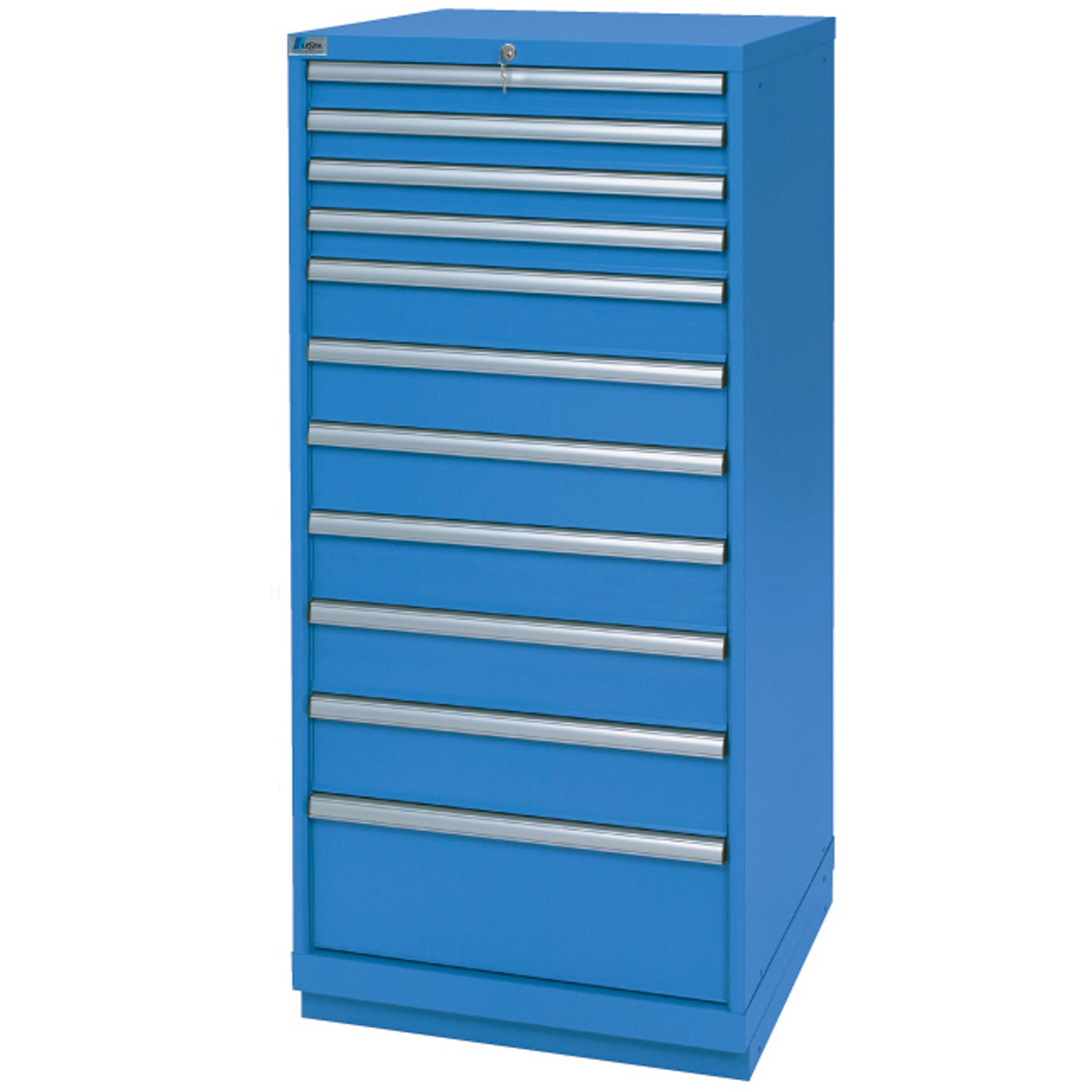 Drawer Cabinets, 11 Drawers, 28-1/4" W x 28-1/2" D x 59-1/2" H, Bright blue