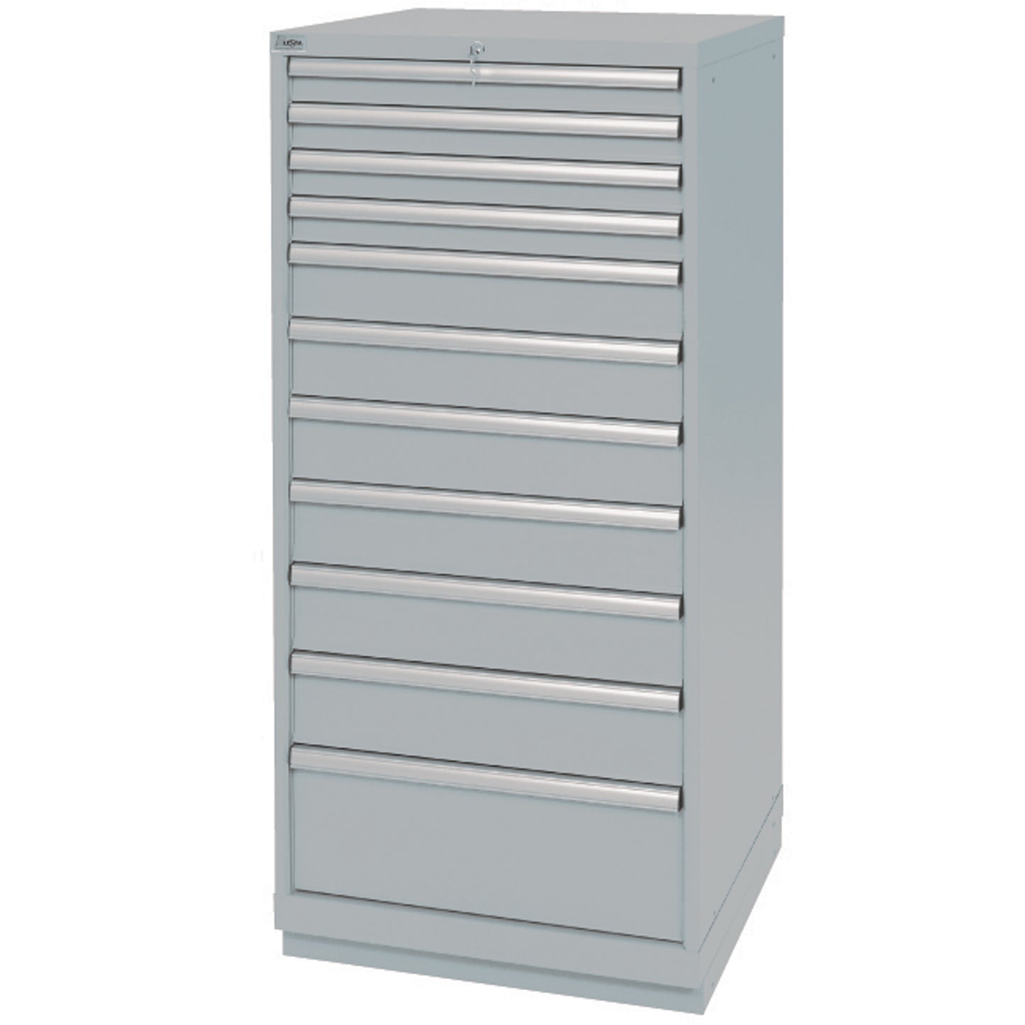 Drawer Cabinets, 11 Drawers, 28-1/4" W x 28-1/2" D x 59-1/2" H, Grey