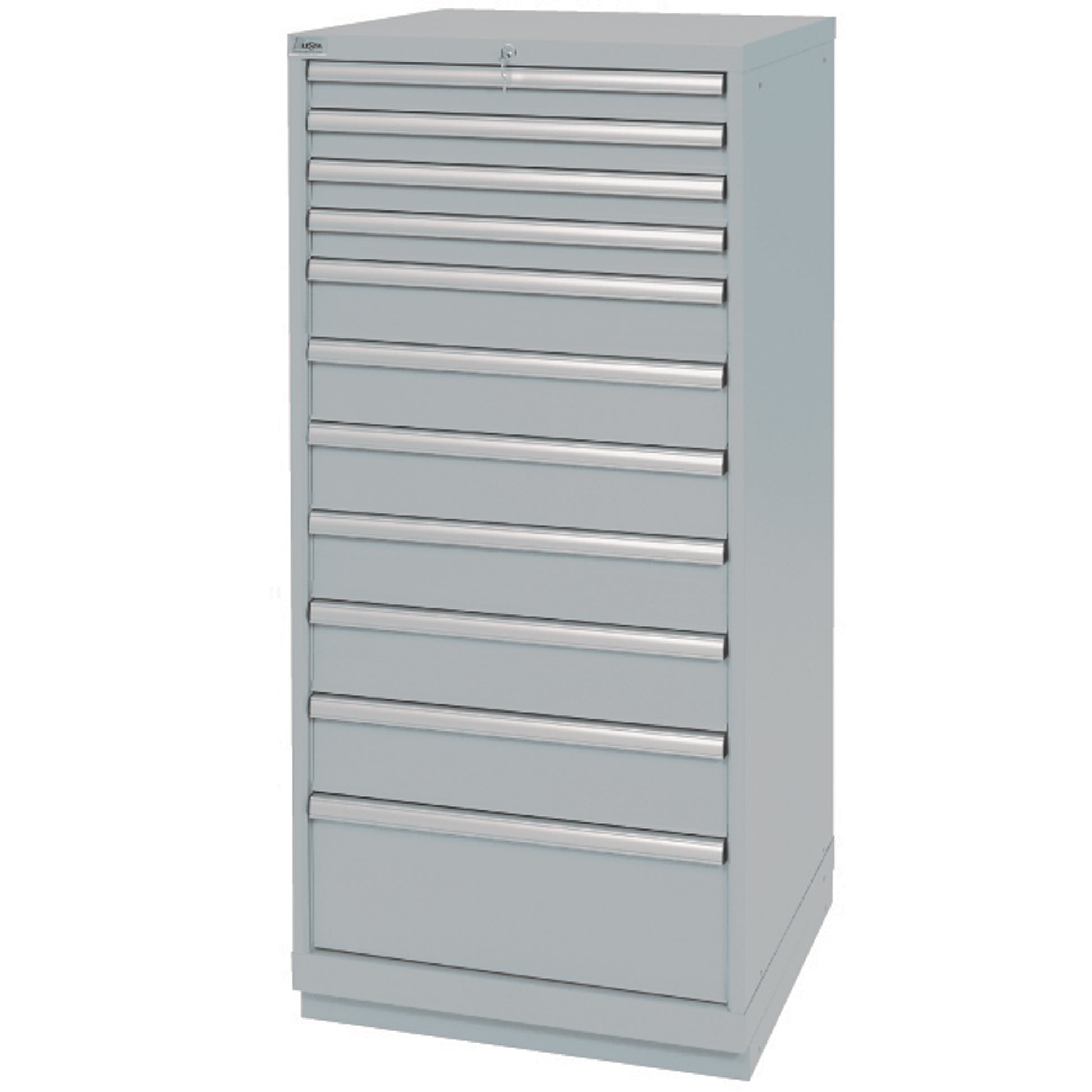 Drawer Cabinets, 11 Drawers, 28-1/4" W x 28-1/2" D x 59-1/2" H, Grey