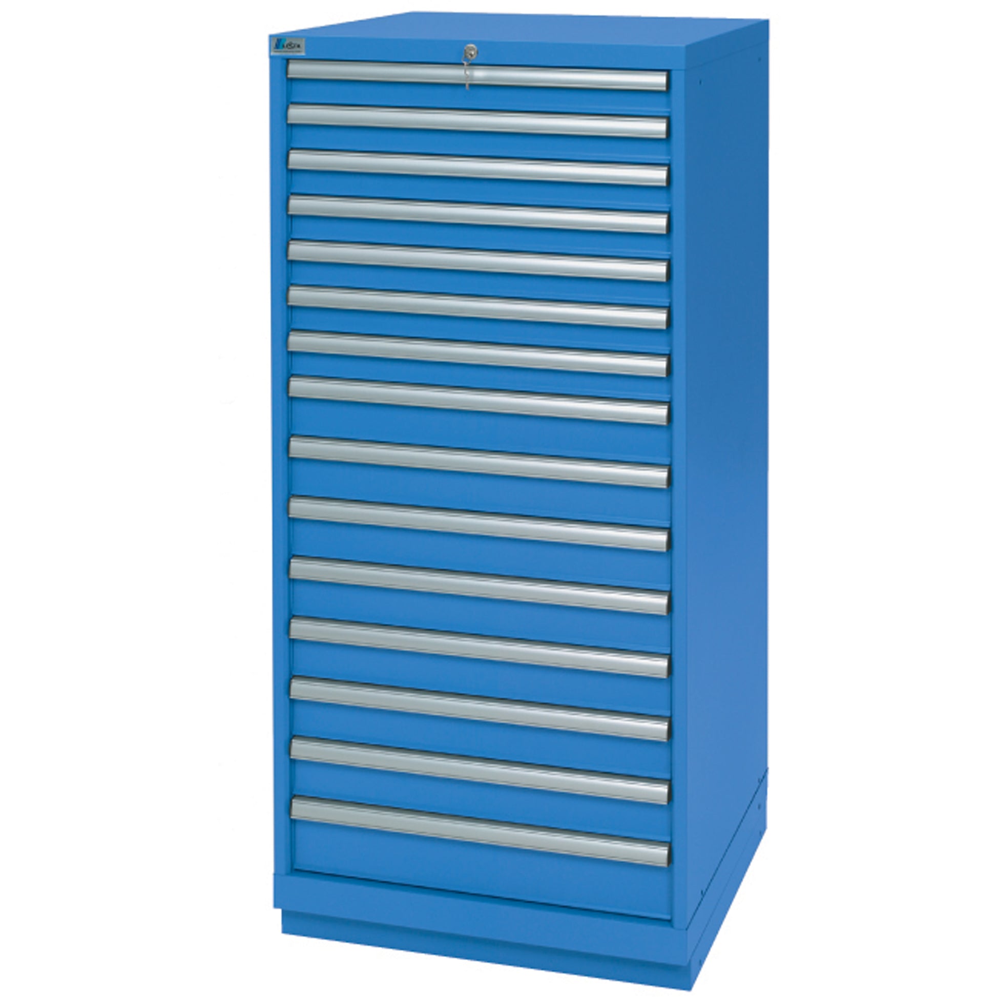 Drawer Cabinets, 15 Drawers, 28-1/4" W x 28-1/2" D x 59-1/2" H, Bright blue
