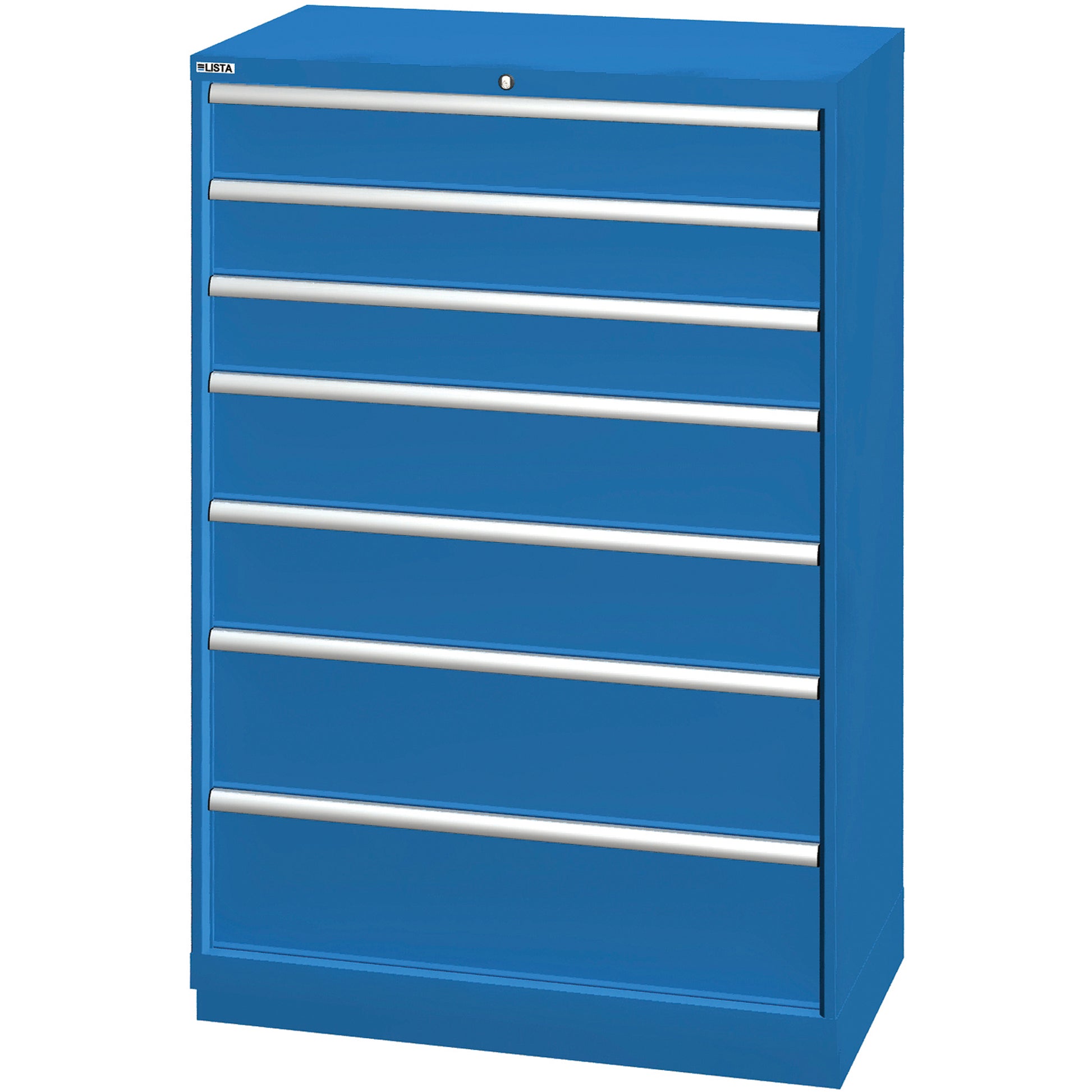 Drawer Cabinets, 7 Drawers, 40-1/4" W x 22-1/2" D x 59-1/2" H, Bright blue