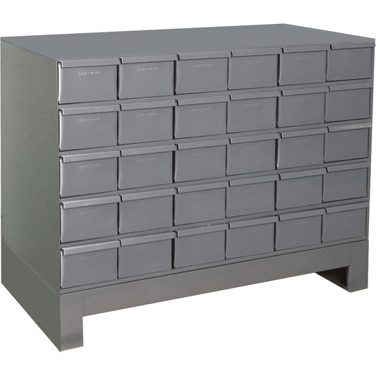 Industrial Drawer Cabinets With Base, 30 Drawers, 34-1/8" W x 12-1/4" D x 26-7/8" H, Grey