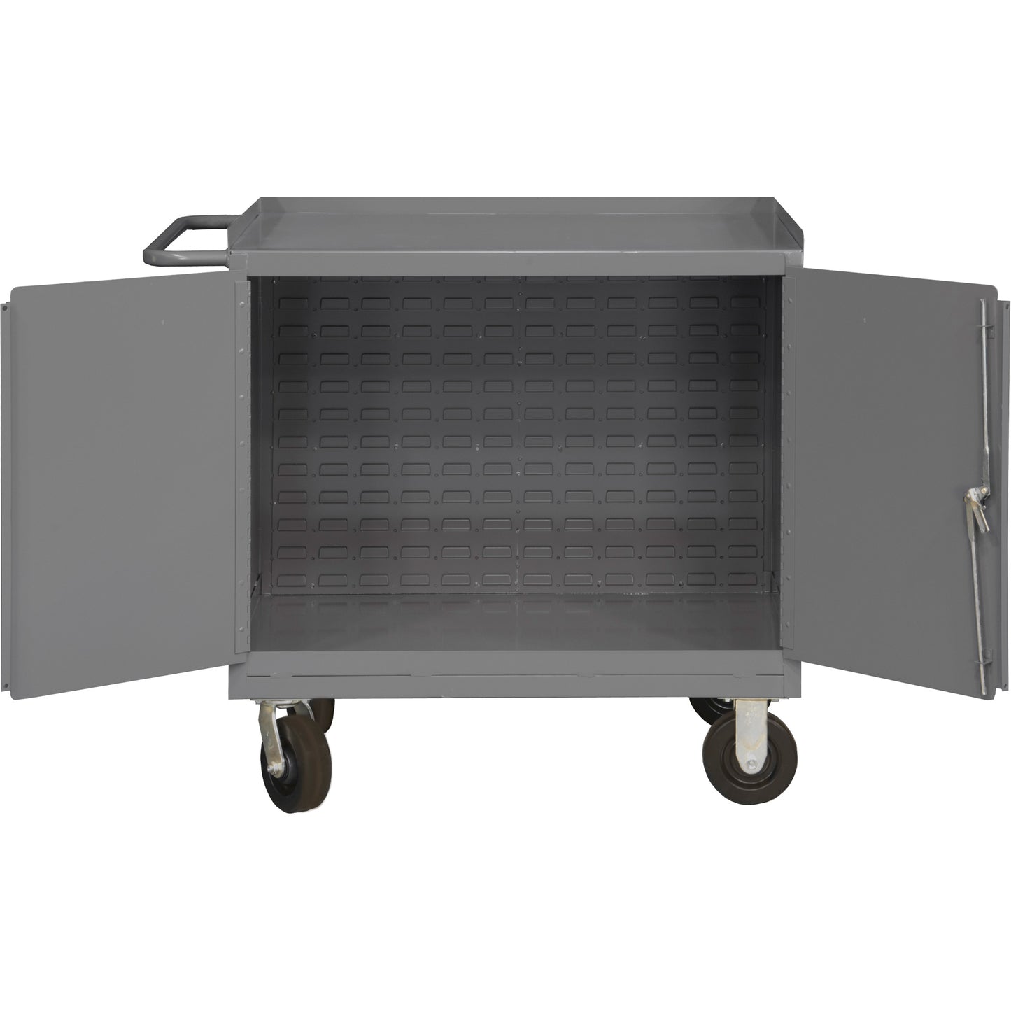 Mobile Workbench Cabinet with Louvered Panel Back, Steel Surface