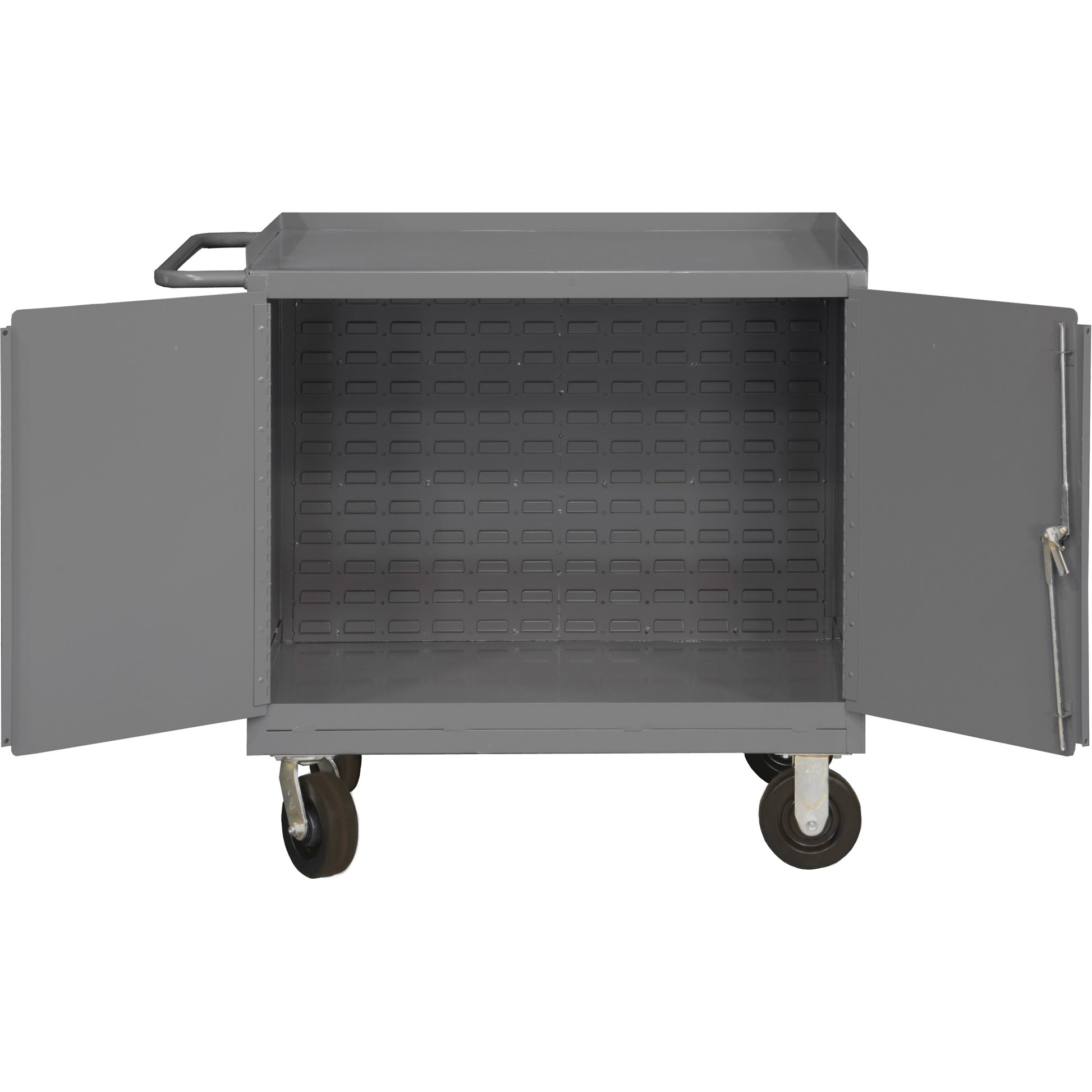 Mobile Workbench Cabinet with Louvered Panel Back, Steel Surface