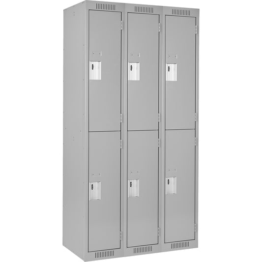 Clean Line™ Lockers, 2 -tier, Bank of 3, 45" x 15" x 72", Steel, Grey, Rivet (Assembled)