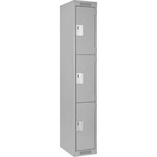 Clean Line™ Lockers, 3 -tier, 15" x 18" x 72", Steel, Grey, Rivet (Assembled)