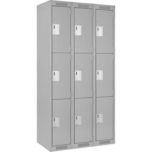 Clean Line™ Lockers, 3 -tier, Bank of 3, 54" x 18" x 72", Steel, Grey, Rivet (Assembled)
