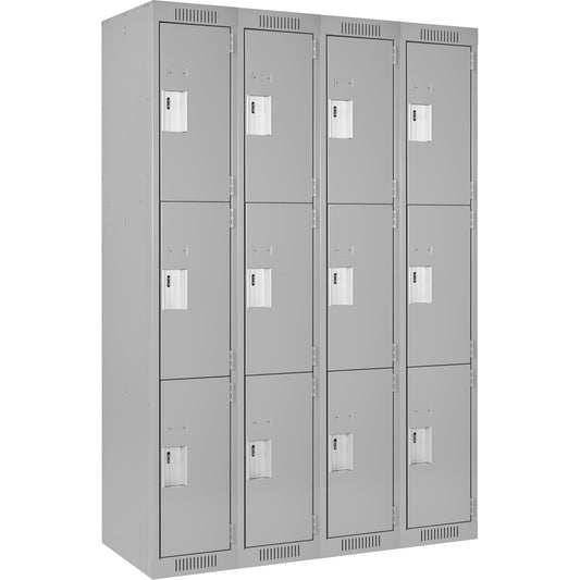 Clean Line™ Lockers, 3 -tier, Bank of 4, 60" x 15" x 72", Steel, Grey, Rivet (Assembled)