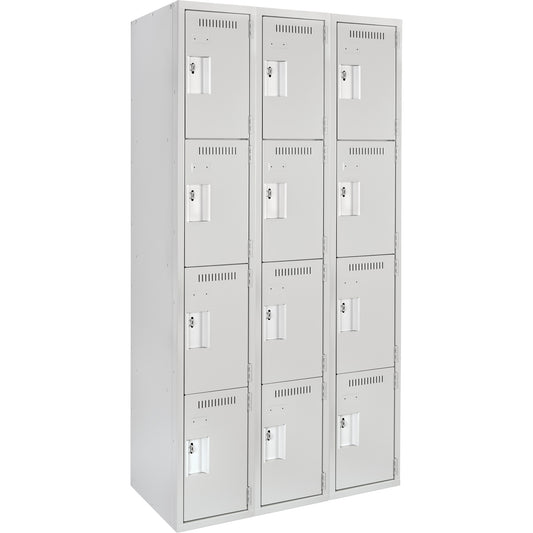Clean Line™ Lockers, 4 -tier, Bank of 3, 36" x 12" x 72", Steel, Grey, Rivet (Assembled)