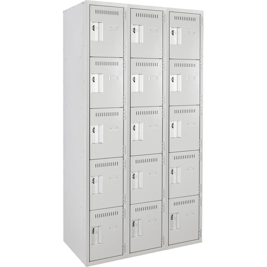 Assembled Clean Line™ Personal Effects Lockers, 5 -tier, Bank of 3, 15" x 72" x 36", Steel