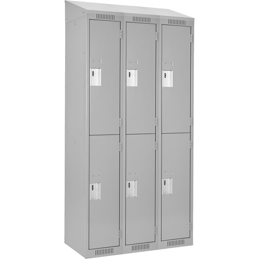 Clean Line™ Lockers, 2 -tier, Bank of 3, 45" x 18" x 78", Steel, Grey, Rivet (Assembled)