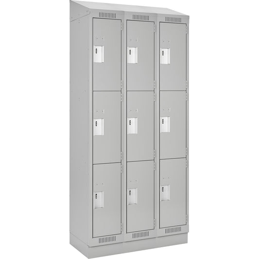Clean Line™ Lockers, 3 -tier, Bank of 3, 45" x 15" x 82", Steel, Grey, Rivet (Assembled)