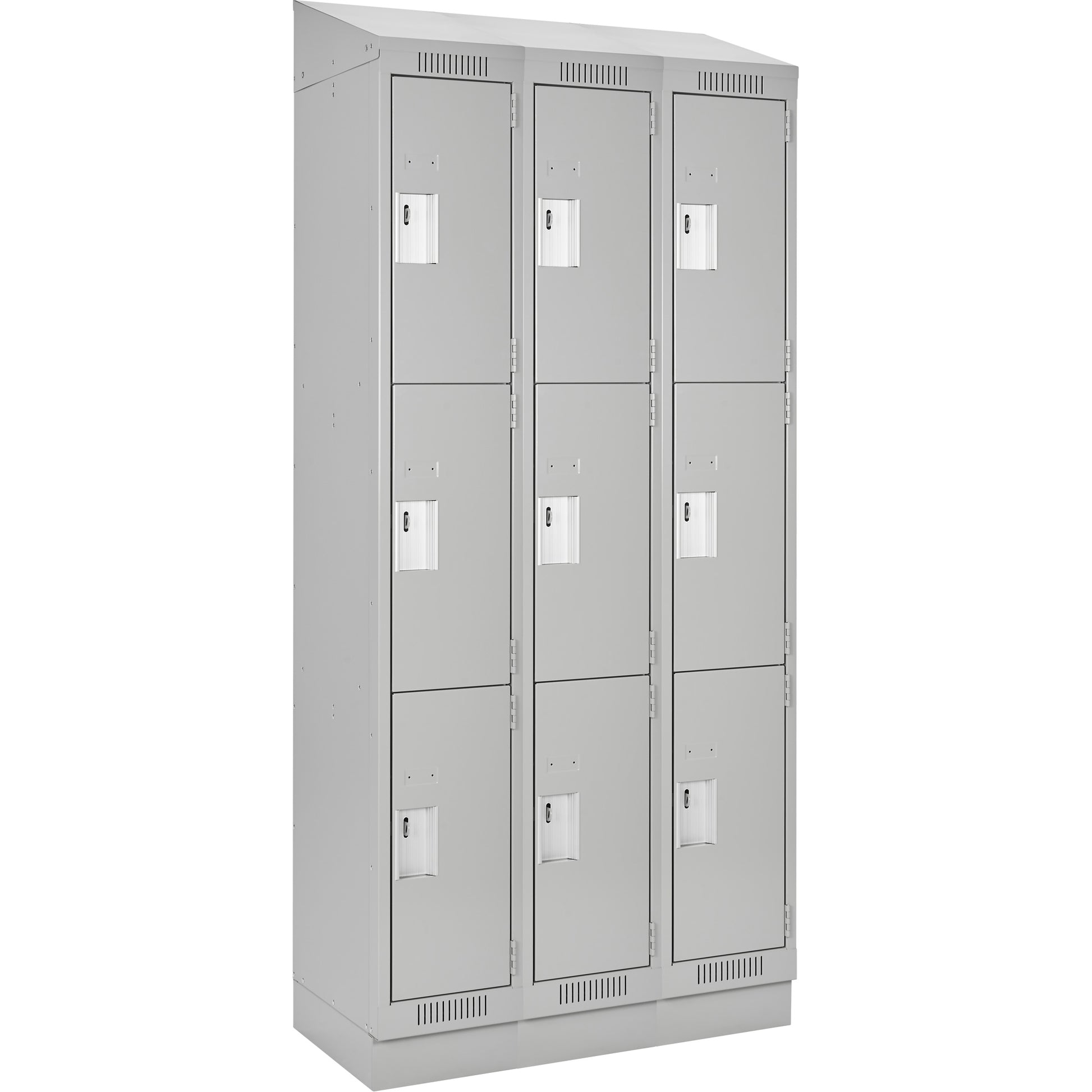 Clean Line™ Lockers, 3 -tier, Bank of 3, 45" x 18" x 82", Steel, Grey, Rivet (Assembled)