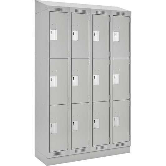 Clean Line™ Lockers, 3 -tier, Bank of 4, 48" x 15" x 82", Steel, Grey, Rivet (Assembled)