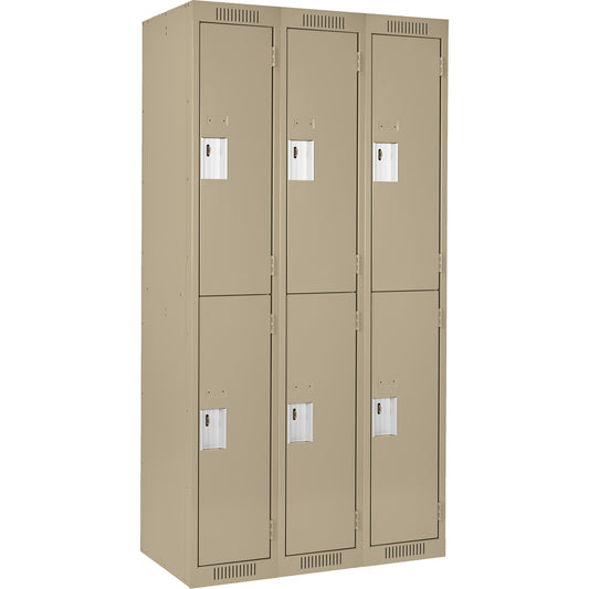 Clean Line™ Lockers, 2 -tier, Bank of 3, 45" x 18" x 72", Steel, Beige, Rivet (Assembled)