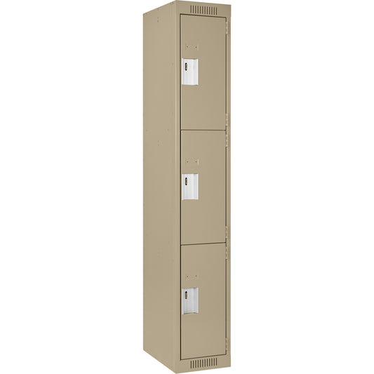 Clean Line™ Lockers, 3 -tier, 15" x 18" x 72", Steel, Beige, Rivet (Assembled)