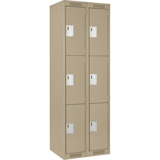 Clean Line™ Lockers, 3 -tier, Bank of 2, 24" x 15" x 72", Steel, Beige, Rivet (Assembled)