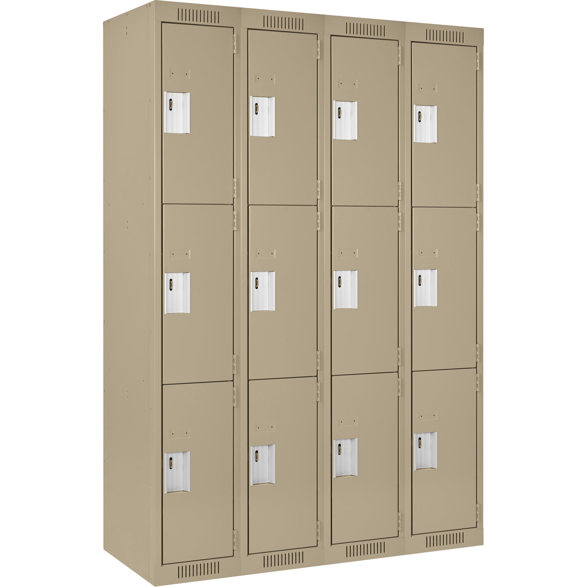 Clean Line™ Lockers, 3 -tier, Bank of 4, 48" x 12" x 72", Steel, Beige, Rivet (Assembled)
