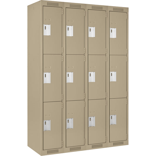 Clean Line™ Lockers, 3 -tier, Bank of 4, 48" x 12" x 72", Steel, Beige, Rivet (Assembled)