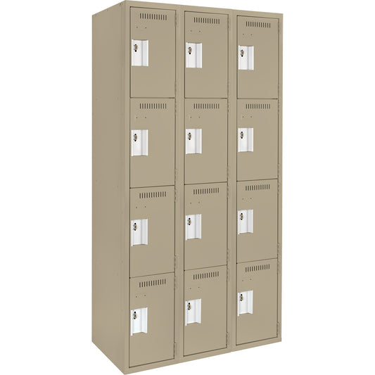 Clean Line™ Lockers, 4 -tier, Bank of 3, 36" x 18" x 72", Steel, Beige, Rivet (Assembled)