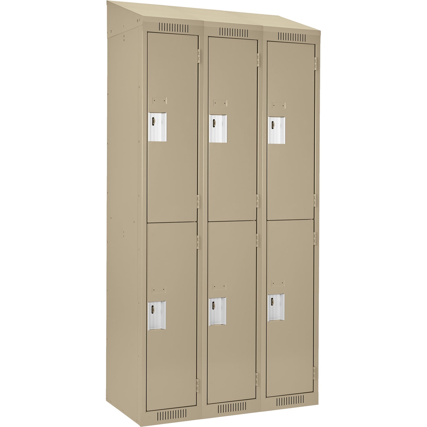 Clean Line™ Lockers, 2 -tier, Bank of 3, 45" x 15" x 78", Steel, Beige, Rivet (Assembled)