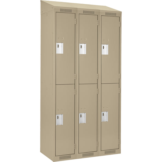 Clean Line™ Lockers, 2 -tier, Bank of 3, 45" x 15" x 78", Steel, Beige, Rivet (Assembled)