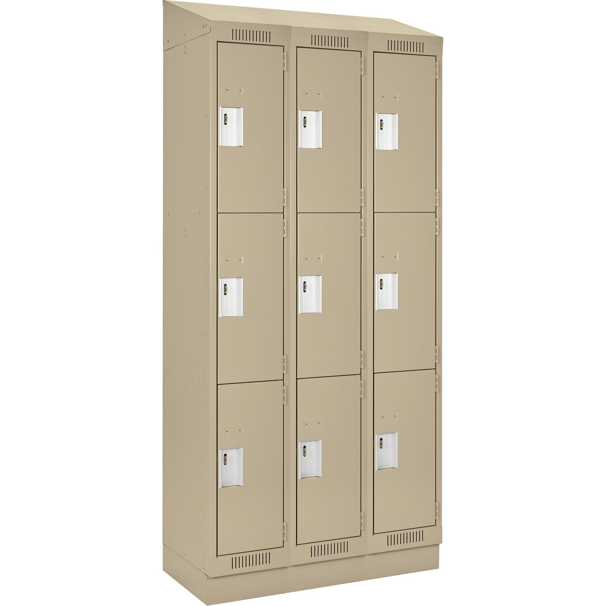 Clean Line™ Lockers, 3 -tier, Bank of 3, 45" x 15" x 82", Steel, Beige, Rivet (Assembled)