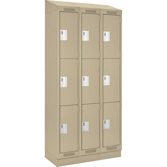 Clean Line™ Lockers, 3 -tier, Bank of 3, 45" x 15" x 82", Steel, Beige, Rivet (Assembled)