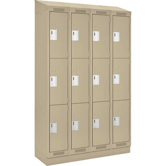 Clean Line™ Lockers, 3 -tier, Bank of 4, 48" x 15" x 82", Steel, Beige, Rivet (Assembled)