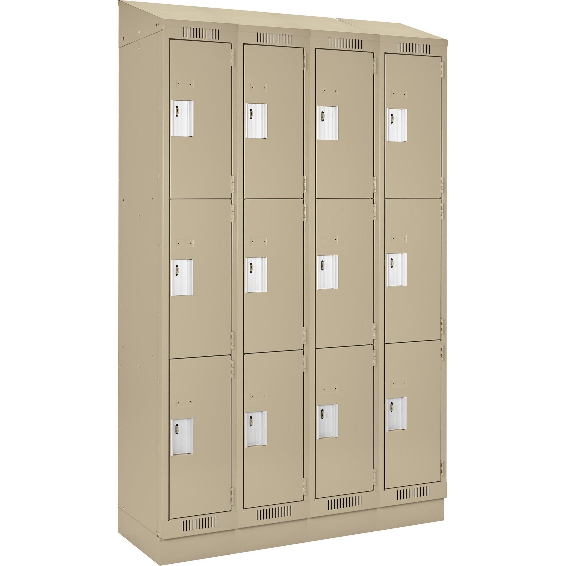 Clean Line™ Lockers, 3 -tier, Bank of 4, 72" x 18" x 82", Steel, Beige, Rivet (Assembled)