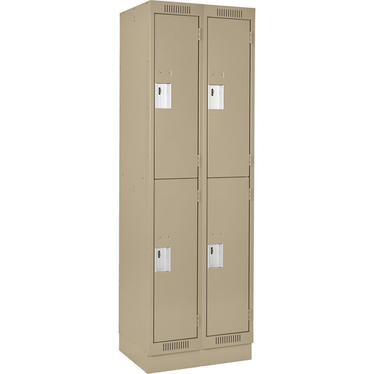 Clean Line™ Lockers, 2 -tier, Bank of 2, 24" x 12" x 76", Steel, Beige, Rivet (Assembled)