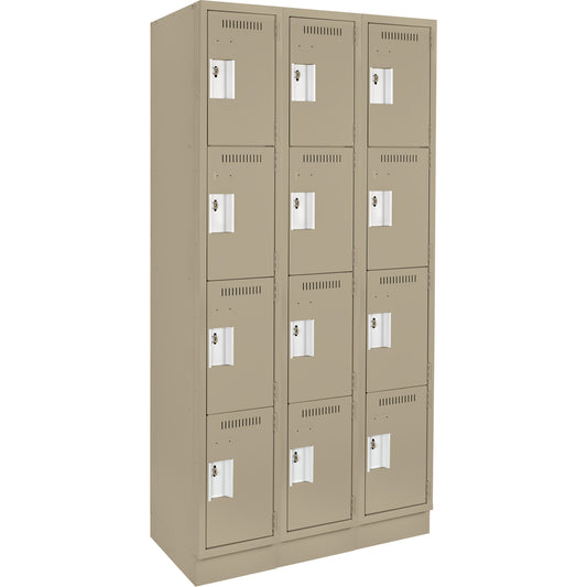 Clean Line™ Lockers, 4 -tier, Bank of 3, 36" x 12" x 76", Steel, Beige, Rivet (Assembled)