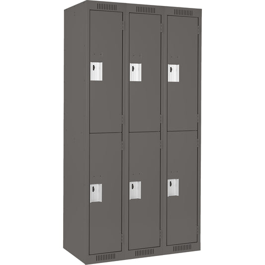 Clean Line™ Lockers, 2 -tier, Bank of 3, 54" x 18" x 72", Steel, Charcoal, Rivet (Assembled)